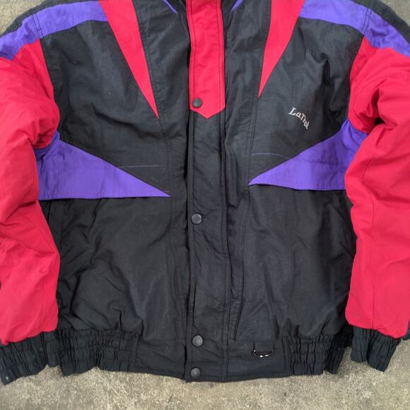 Vintage LaTrek Windbreaker Jacket Mens M Black Purple Puffer Sport Full Zip - Picture 3 of 10